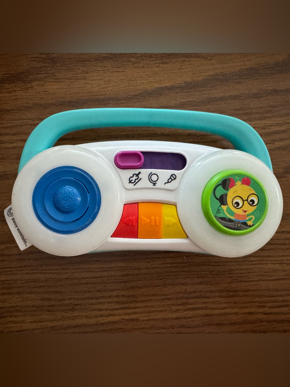 Interactive Baby Handle Toy with Teal Grip and Colorful Buttons